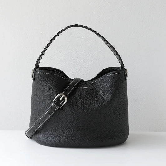 Taupe Leather Bucket Shoulder Bag