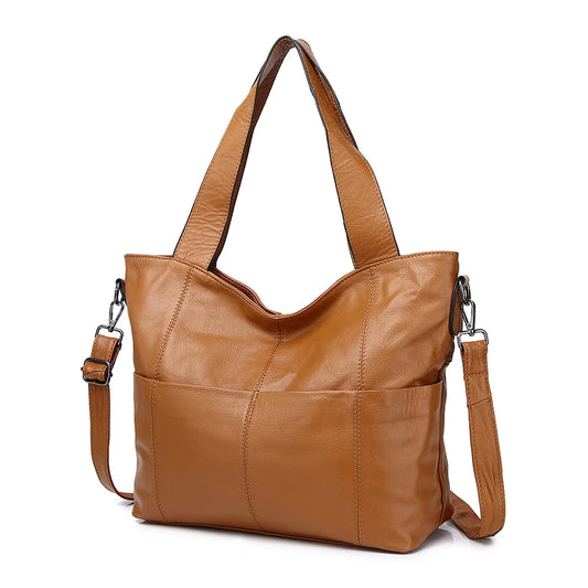 Gray Leather Panel Shoulder Tote