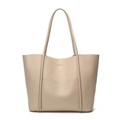 Tan Leather Minimal Shopper Tote
