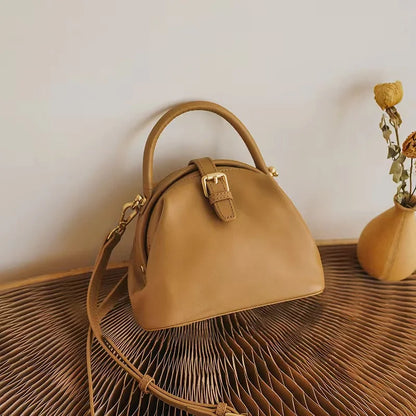Tan Leather Dome Satchel Bag