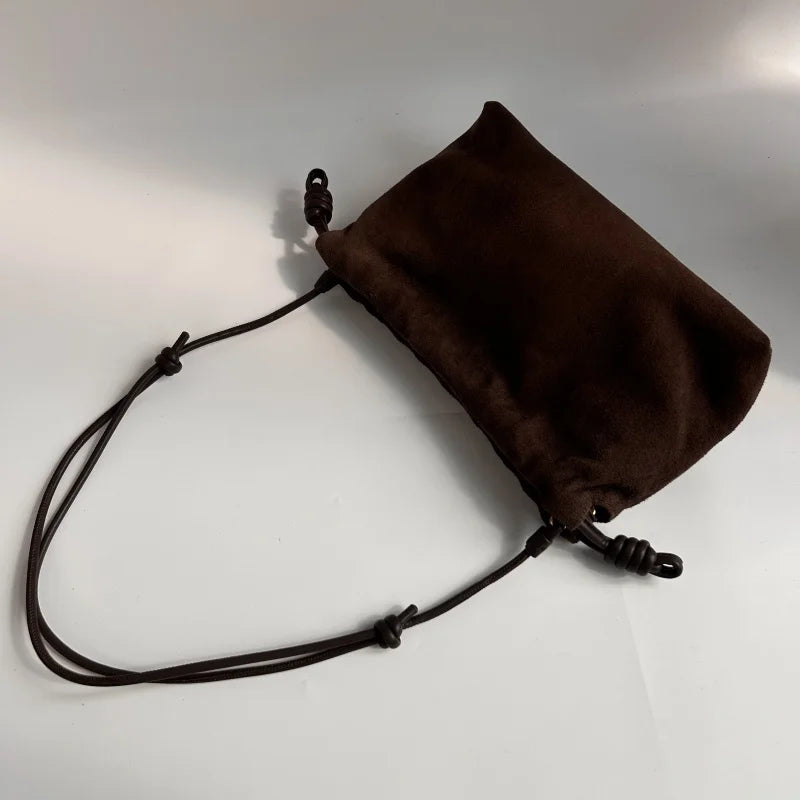Brown Suede Drawstring Cloud Bag