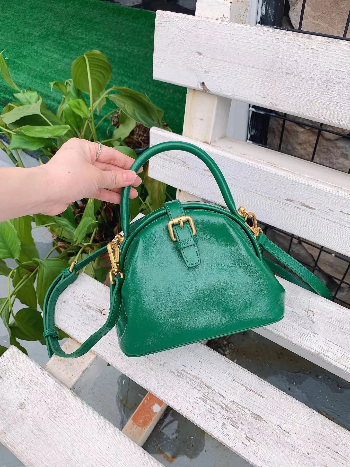 Tan Leather Dome Satchel Bag