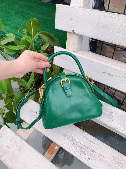 Tan Leather Dome Satchel Bag