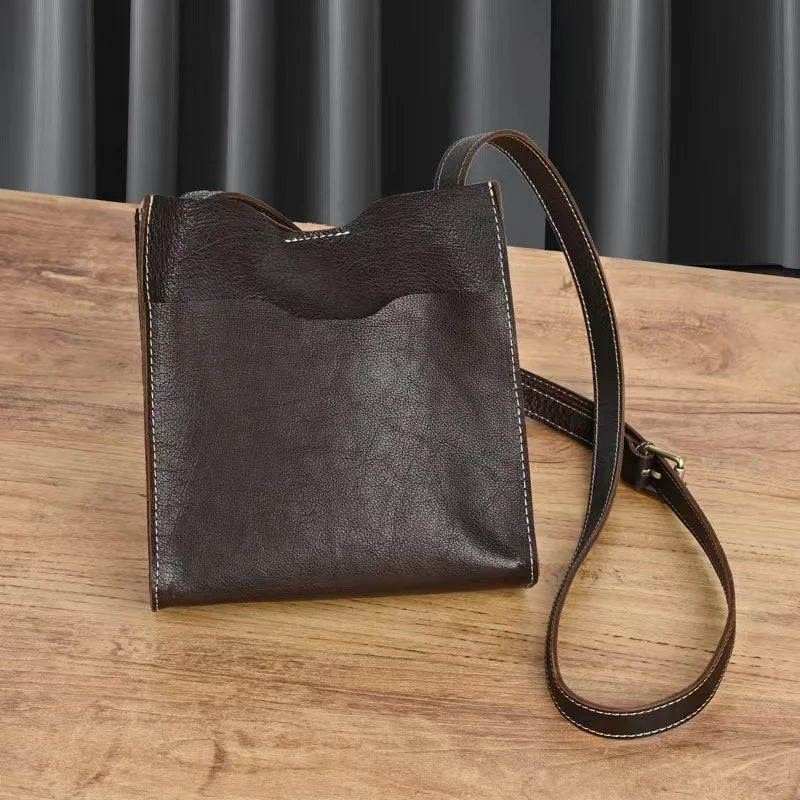 Brown Leather Slim Crossbody Bag