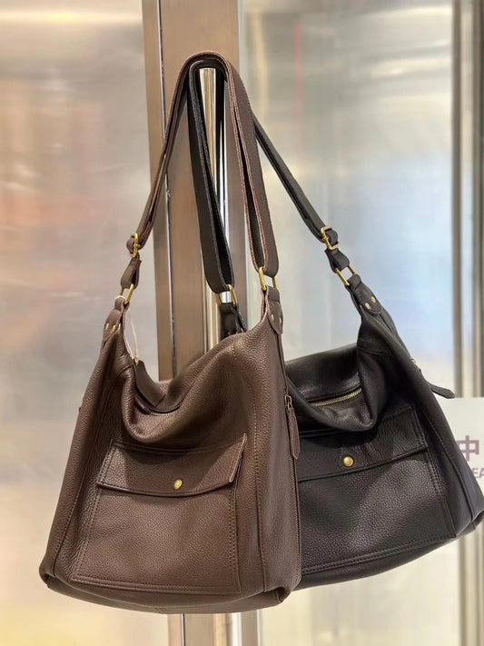 Leather Pocket Hobo Shoulder Bag