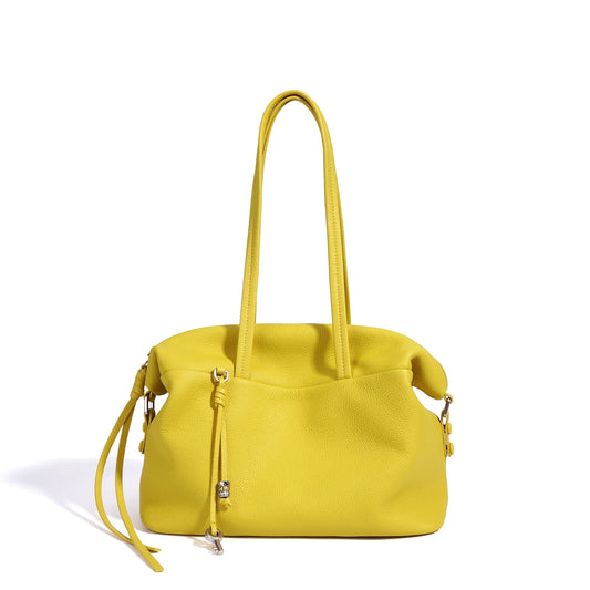 Yellow Leather Zip Shoulder Bag
