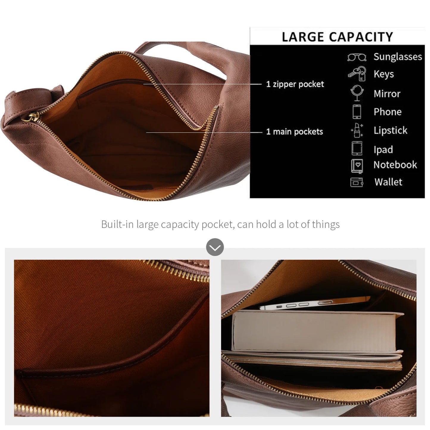 Brown Leather Soft Crossbody Tote