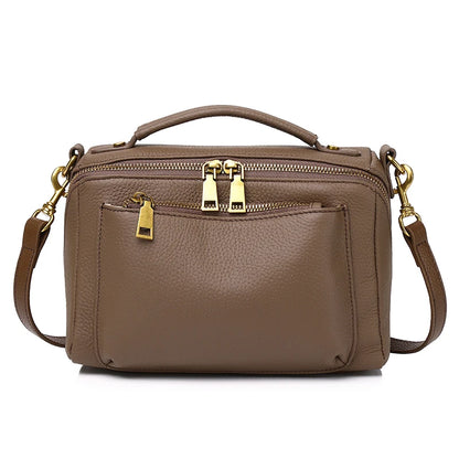 Taupe Leather Camera Crossbody Bag