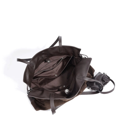 Brown Suede Drawstring Tote Bag