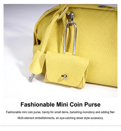 Yellow Leather Mini Boston Bag