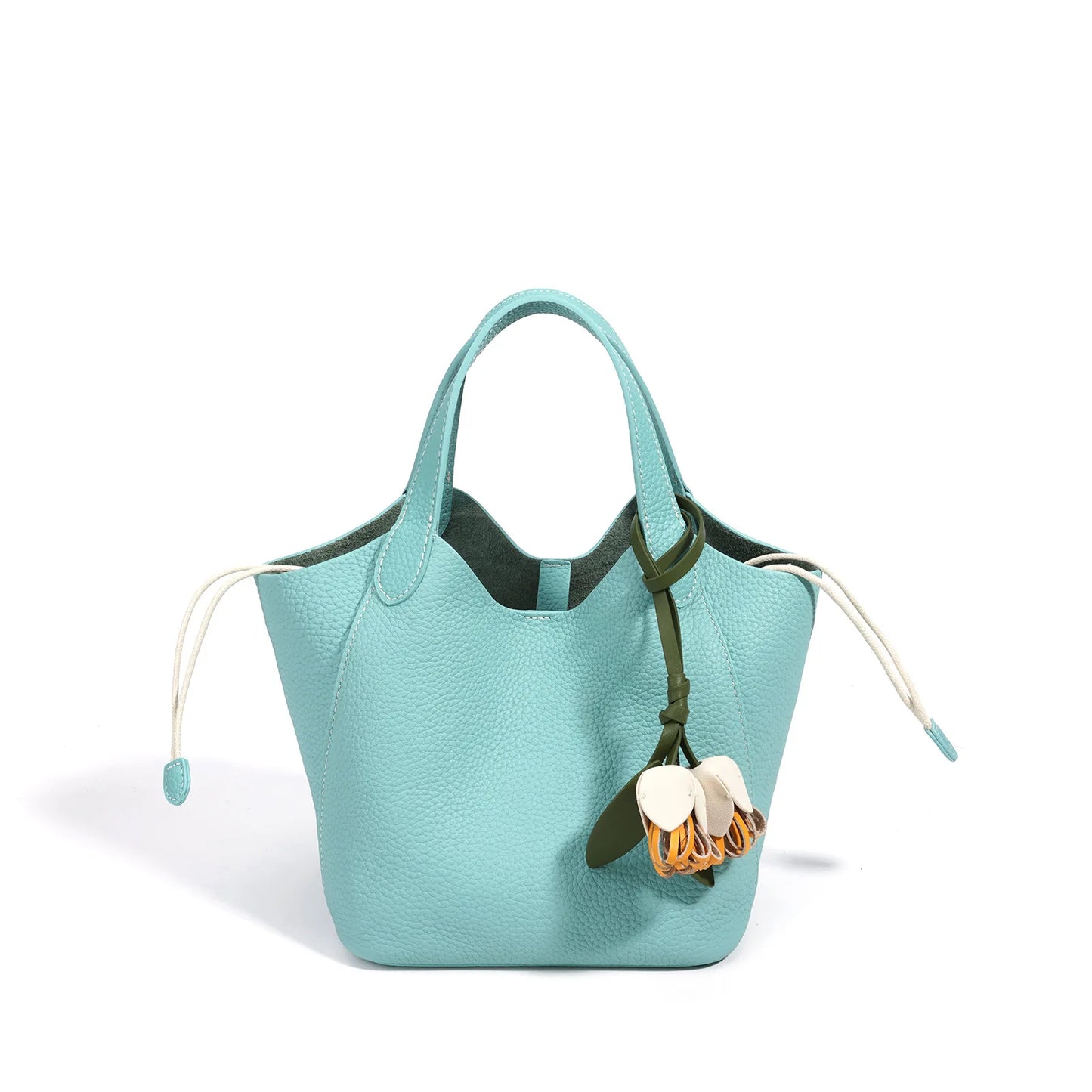 Tan Leather Charm Bucket Tote