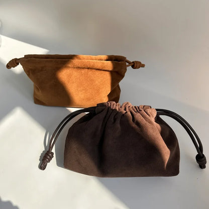 Brown Suede Drawstring Cloud Bag