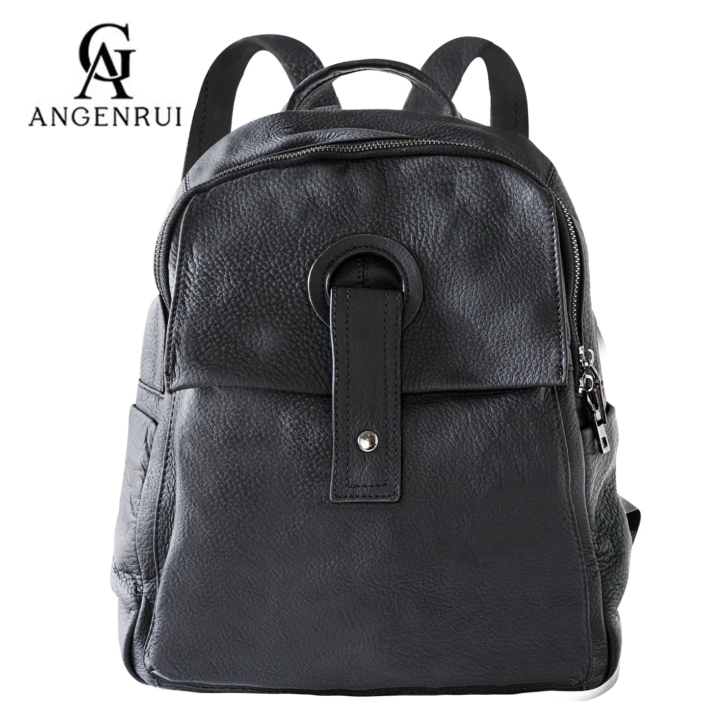 Taupe Leather Buckle Backpack Bag
