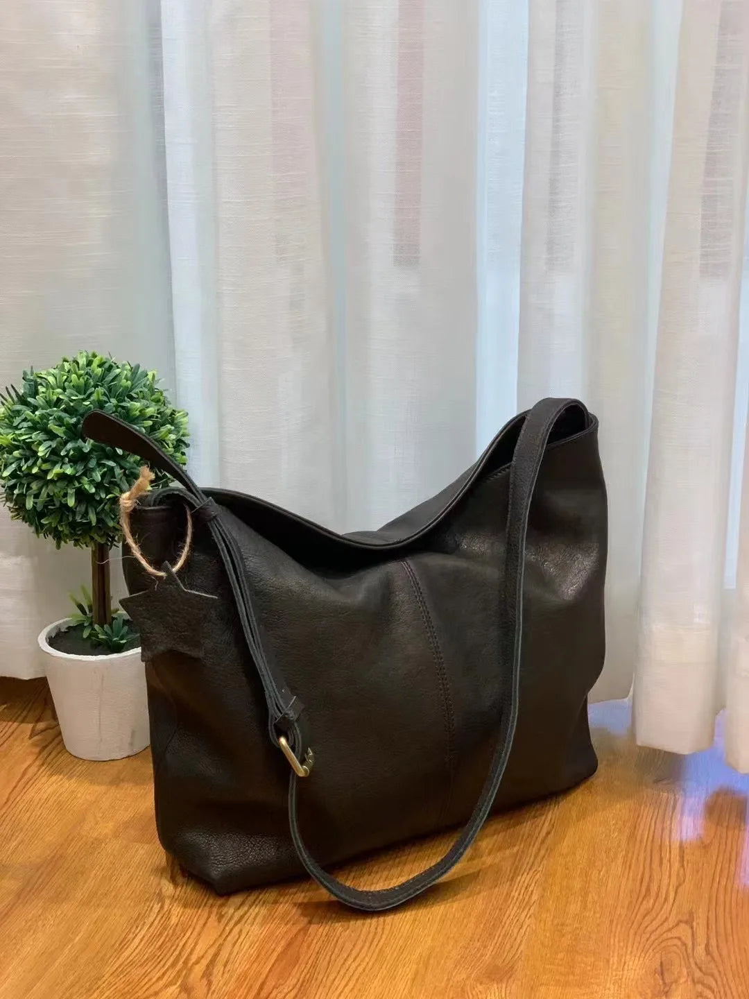 Tan Leather Slouch Shoulder Bag