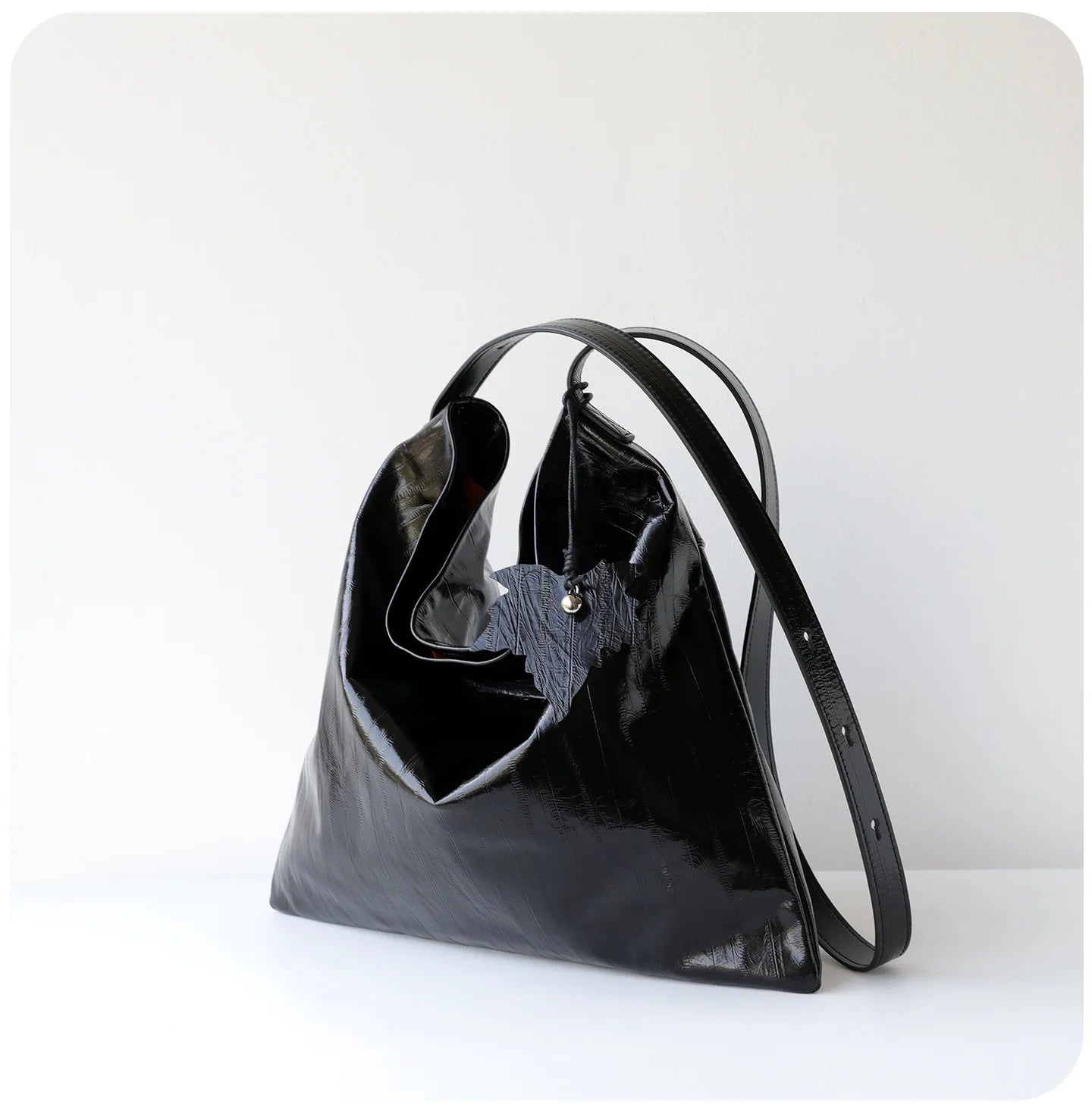 Black Glossy Slouch Hobo Bag