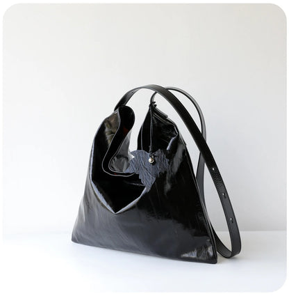 Black Glossy Slouch Hobo Bag