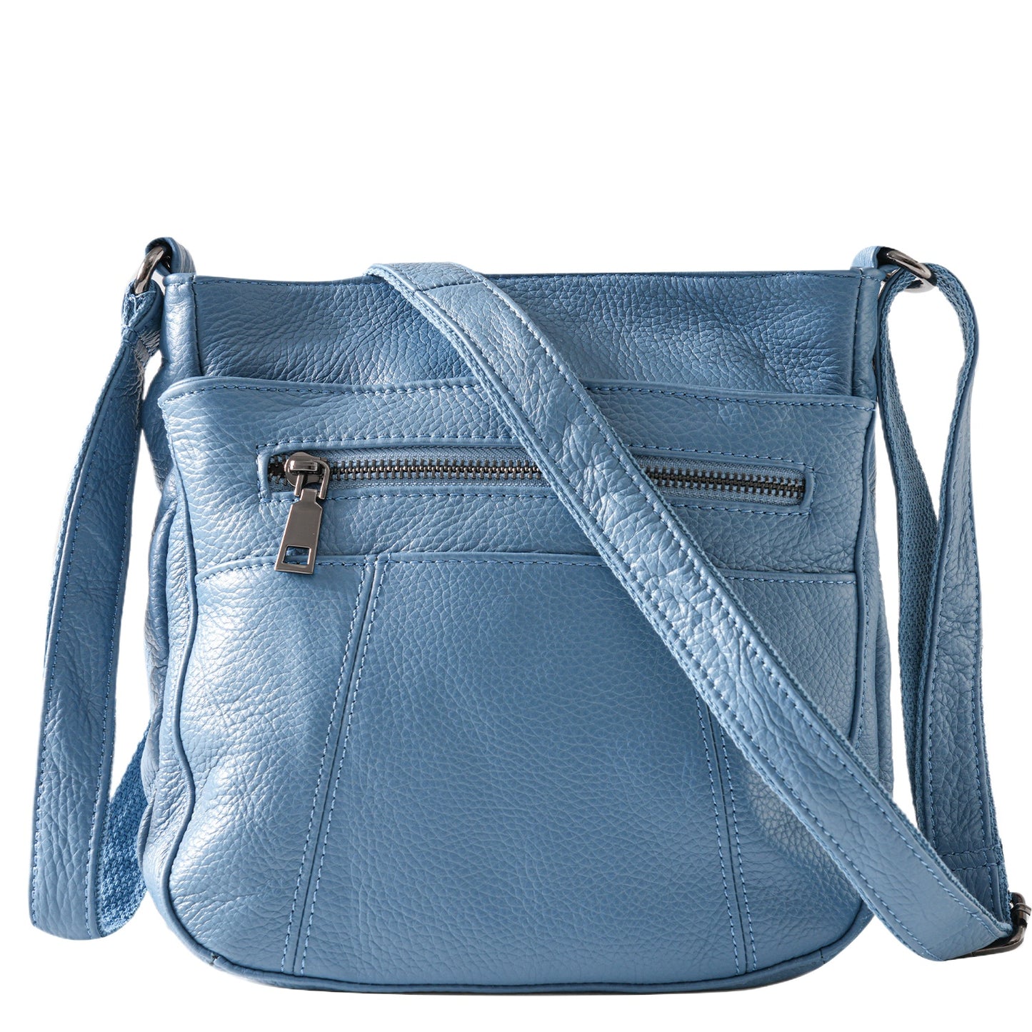 Blue Leather Pocket Crossbody Bag