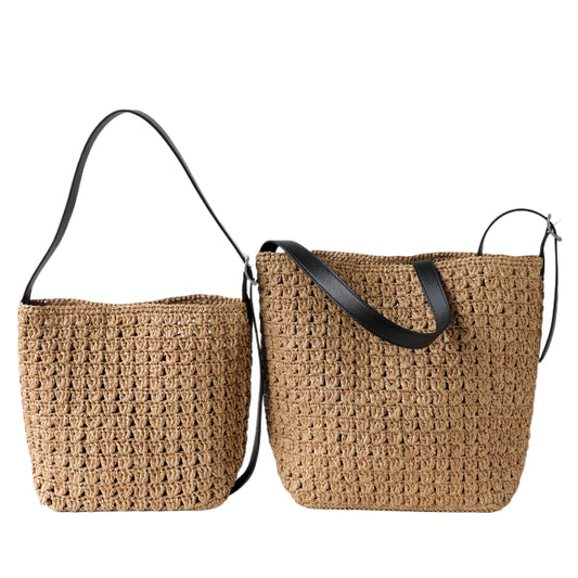 Woven Straw Shopper Tote Bag