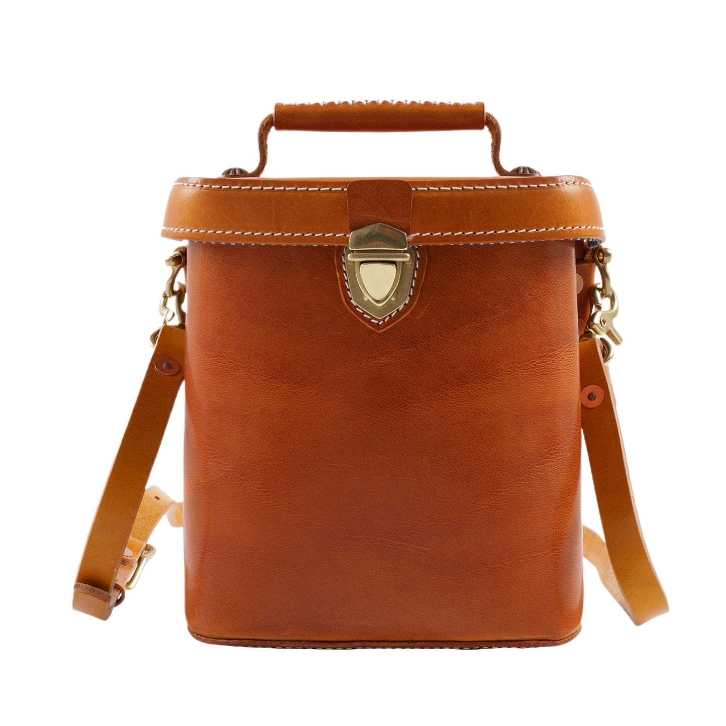 Brown Boxy Lock Crossbody Bag