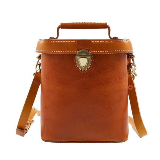 Brown Boxy Lock Crossbody Bag