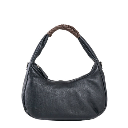 Teal Leather Crescent Shoulder Bag
